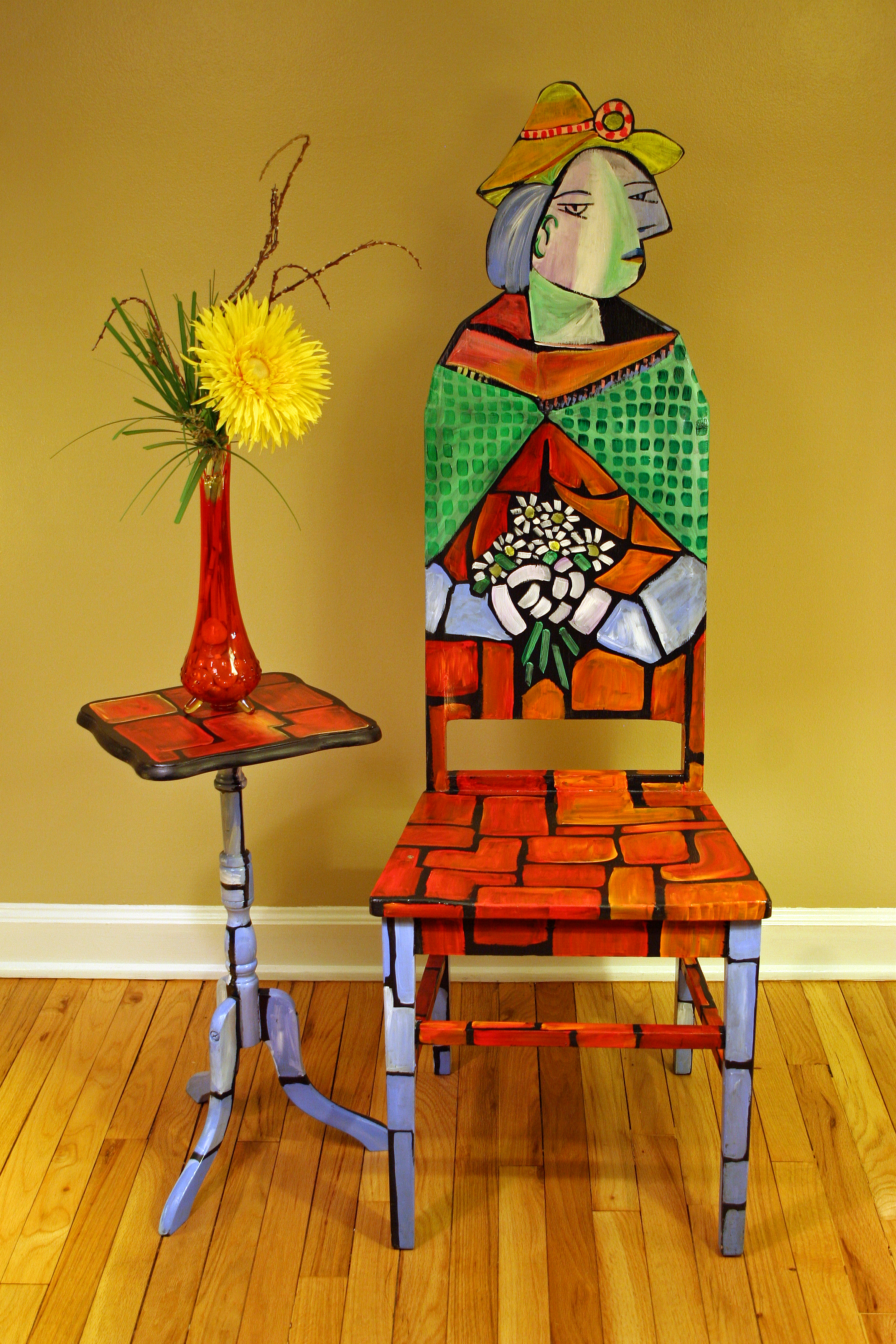 Picasso Woman with Shawl Upcycled Chair Painted by Artist Todd Fendos ...