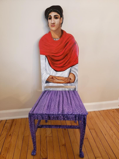 Frida Kahlo with a Red Shawl upscaled chair painted by Artist Todd Fendos